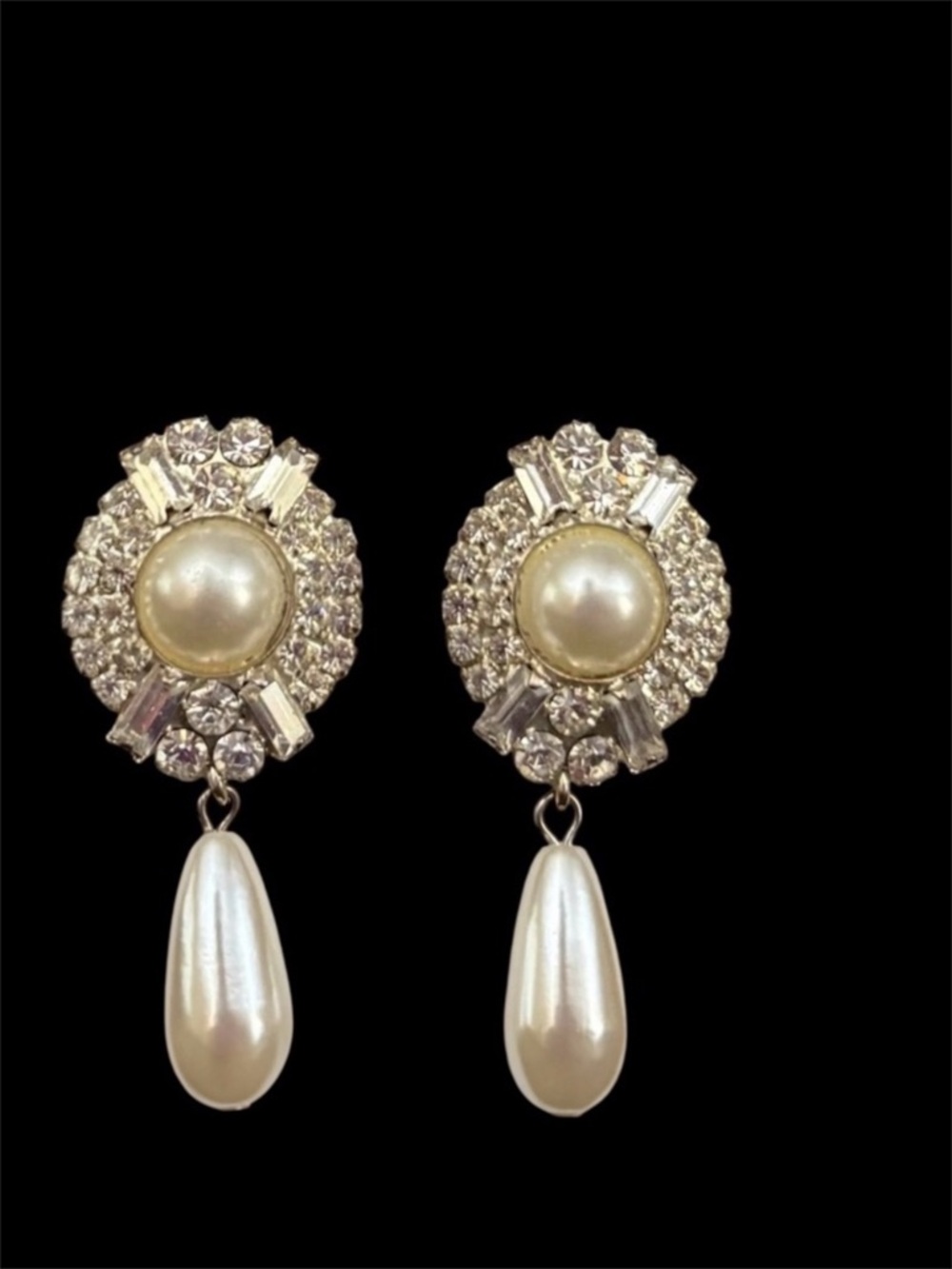 Vintage Rhinestone and Faux Pearl Earrings